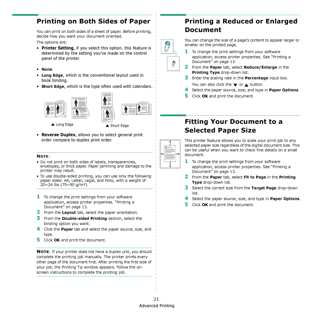 Muratec MFX-3050 manual Printing on Both Sides of Paper, Printing a Reduced or Enlarged Document, None 