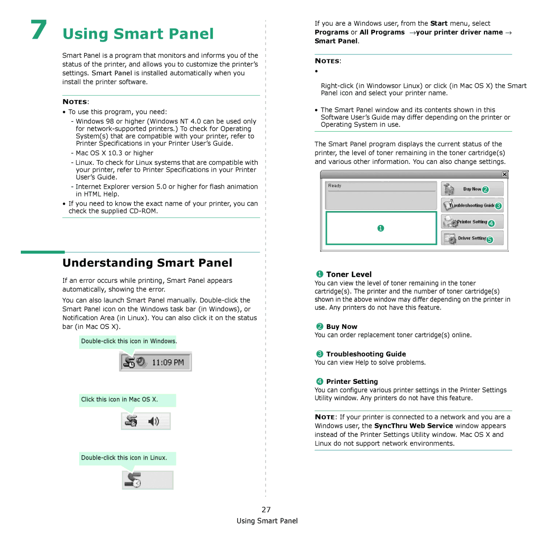 Muratec MFX-3050 manual Understanding Smart Panel, Toner Level, Buy Now, Troubleshooting Guide, Printer Setting 