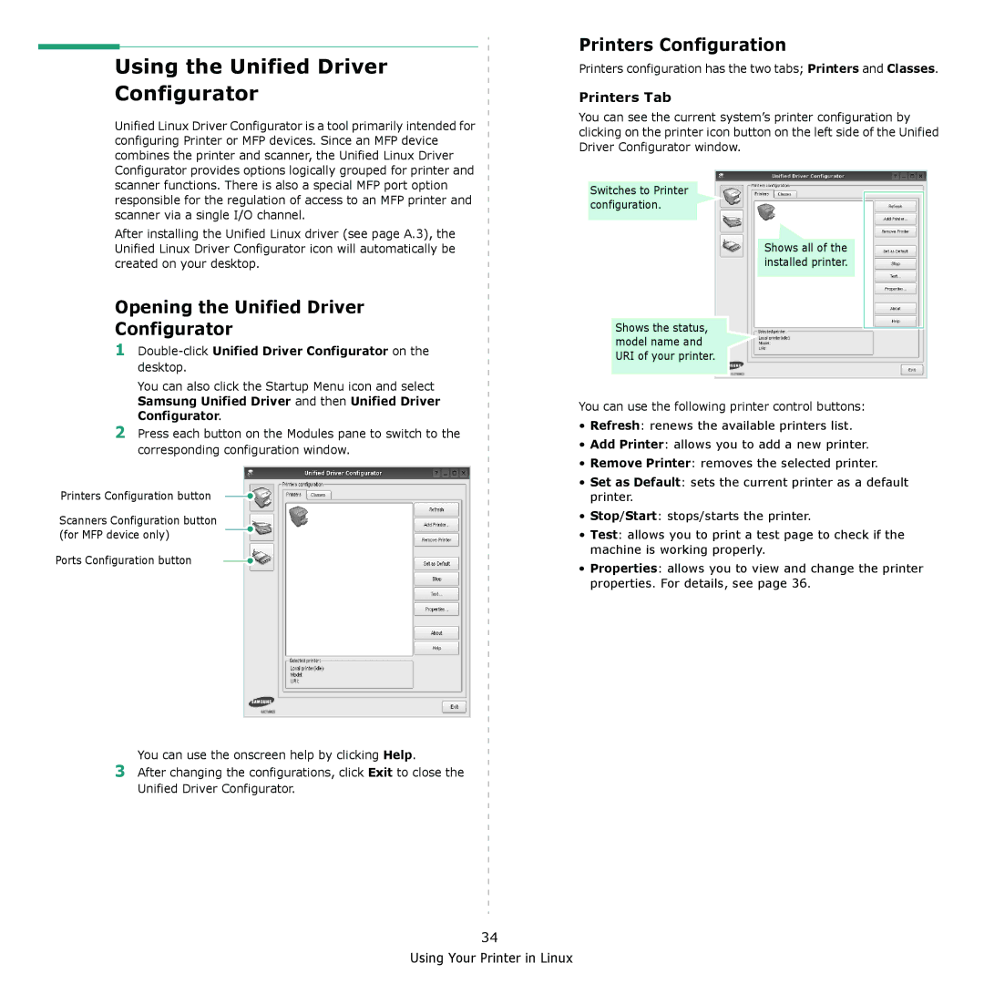 Muratec MFX-3050 Using the Unified Driver Configurator, Printers Configuration, Opening the Unified Driver Configurator 