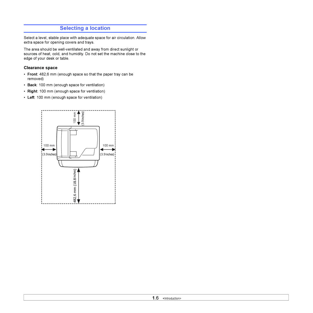 Muratec MFX-3050 manual Selecting a location, Clearance space 