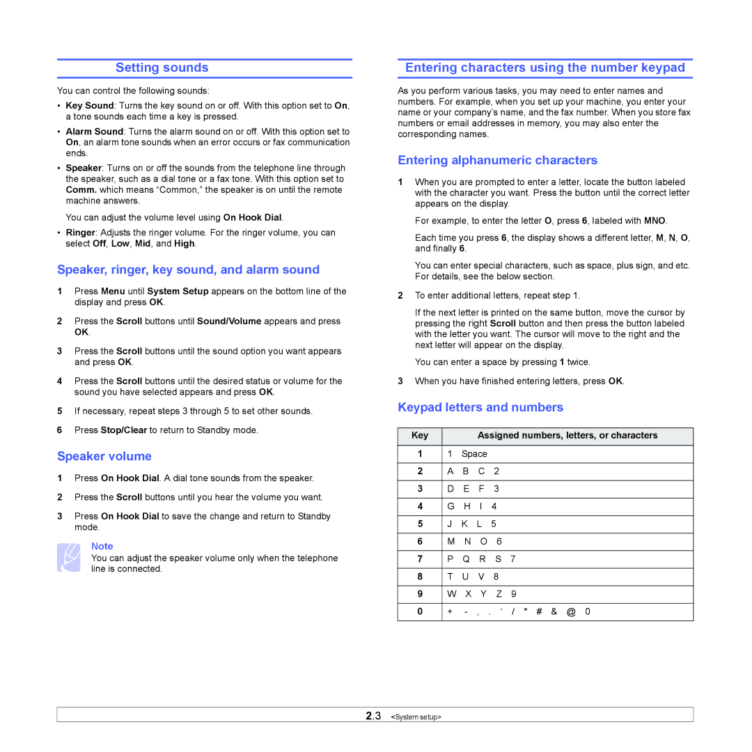 Muratec MFX-3050 manual Setting sounds, Entering characters using the number keypad 