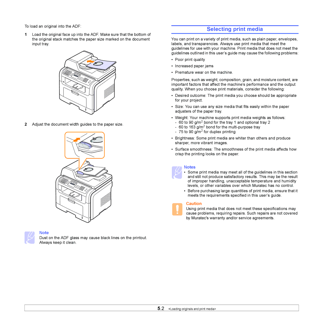 Muratec MFX-3050 manual Selecting print media 