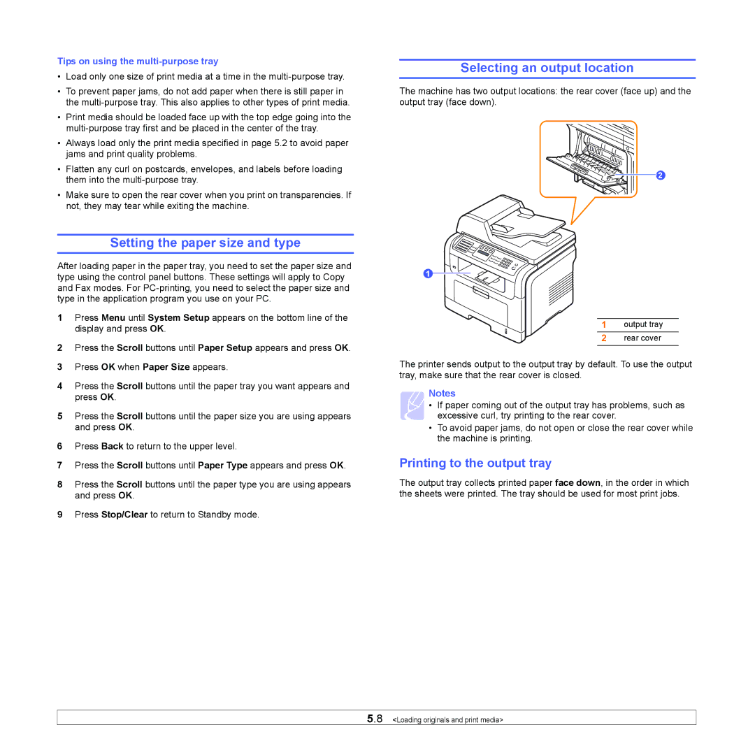 Muratec MFX-3050 manual Setting the paper size and type, Selecting an output location, Printing to the output tray 