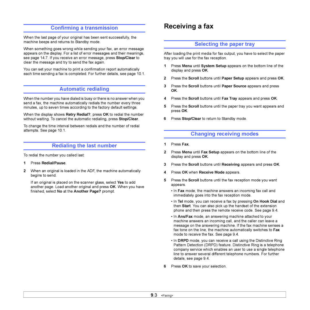 Muratec MFX-3050 manual Confirming a transmission, Automatic redialing, Redialing the last number, Changing receiving modes 