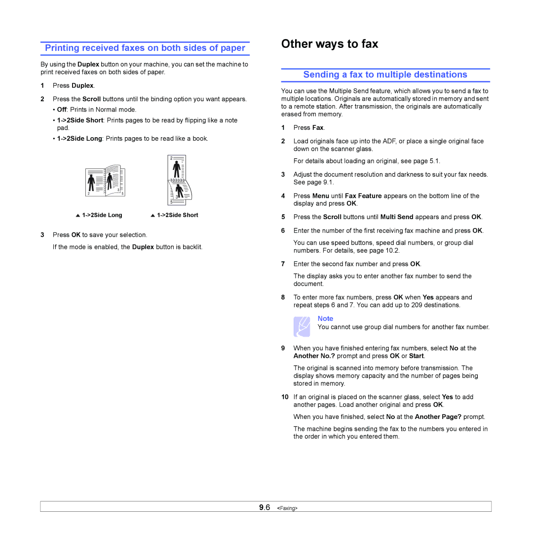 Muratec MFX-3050 manual Printing received faxes on both sides of paper, Sending a fax to multiple destinations, Press Fax 