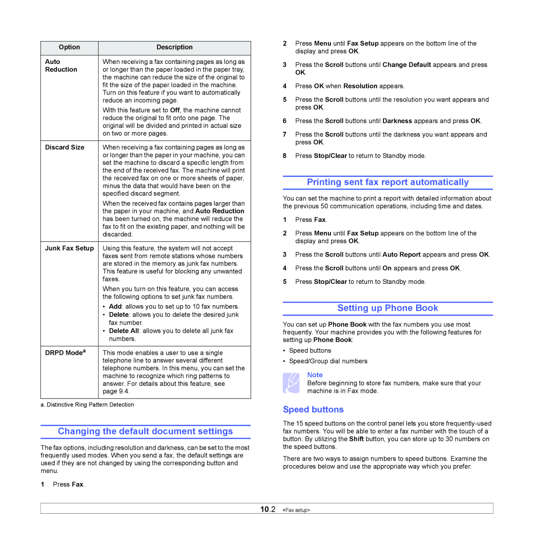 Muratec MFX-3050 Changing the default document settings, Printing sent fax report automatically, Setting up Phone Book 