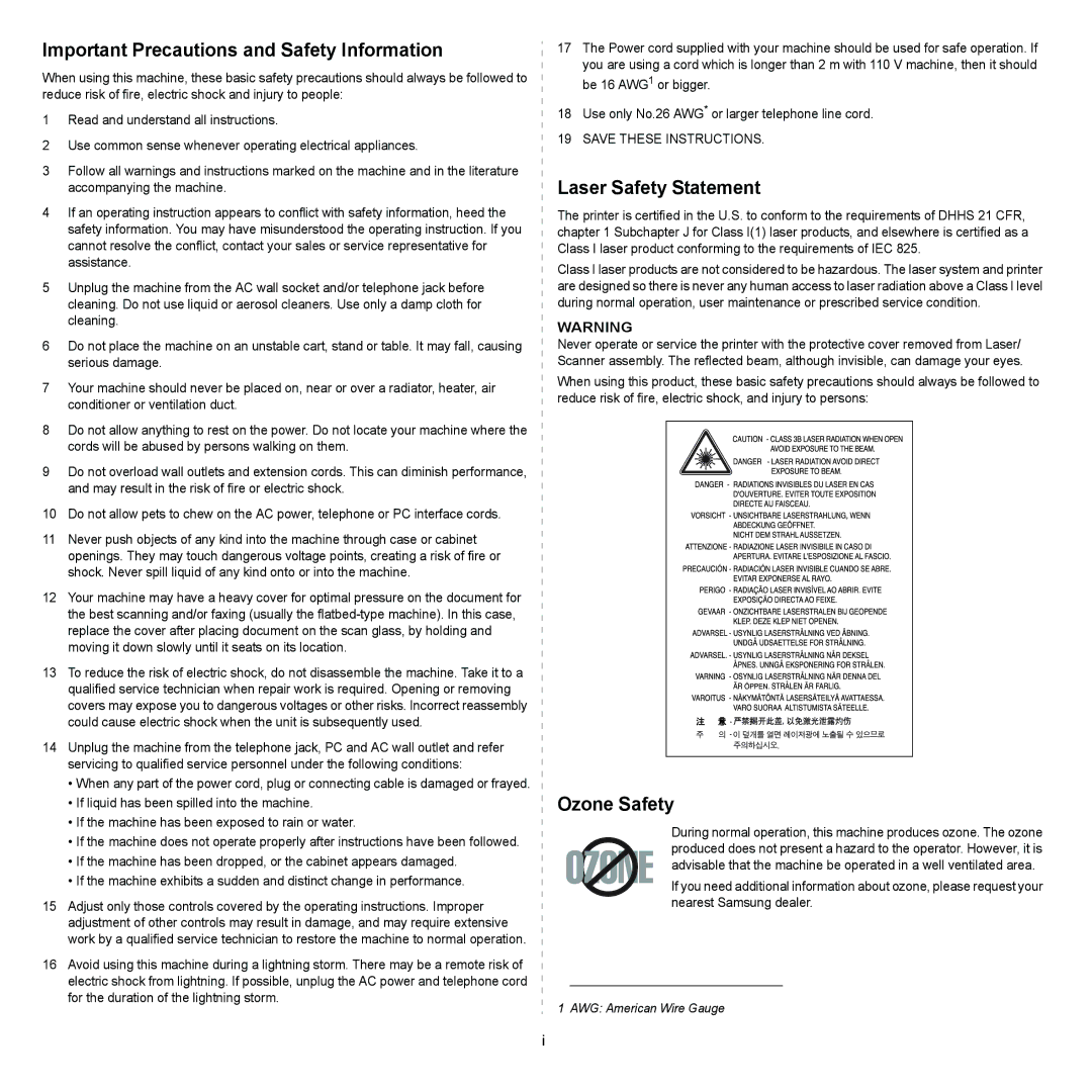 Muratec MFX-3050 manual Important Precautions and Safety Information 