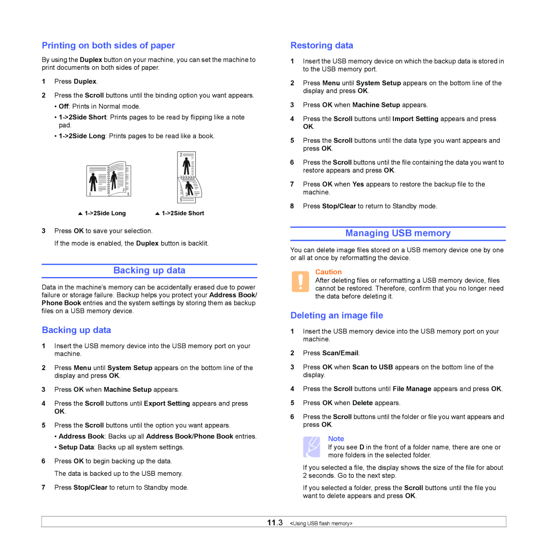 Muratec MFX-3050 manual Backing up data, Managing USB memory 