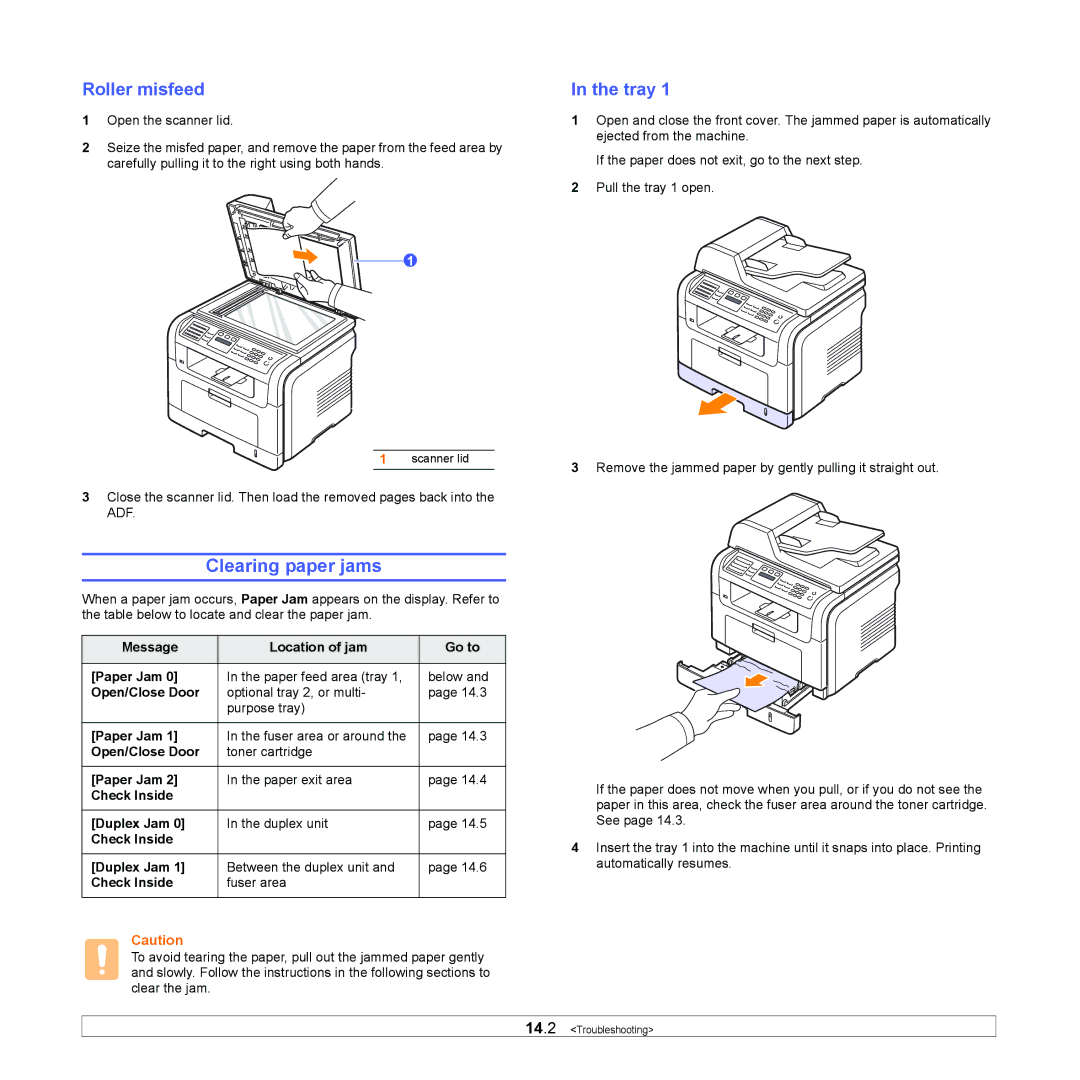 Muratec MFX-3050 manual Clearing paper jams, Roller misfeed 