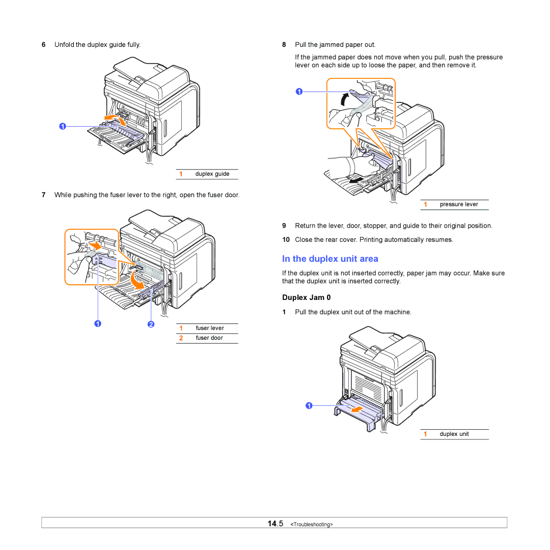 Muratec MFX-3050 manual Duplex unit area, Duplex Jam 