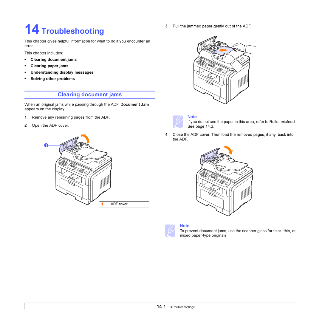 Muratec MFX-3050 manual Troubleshooting, Clearing document jams 