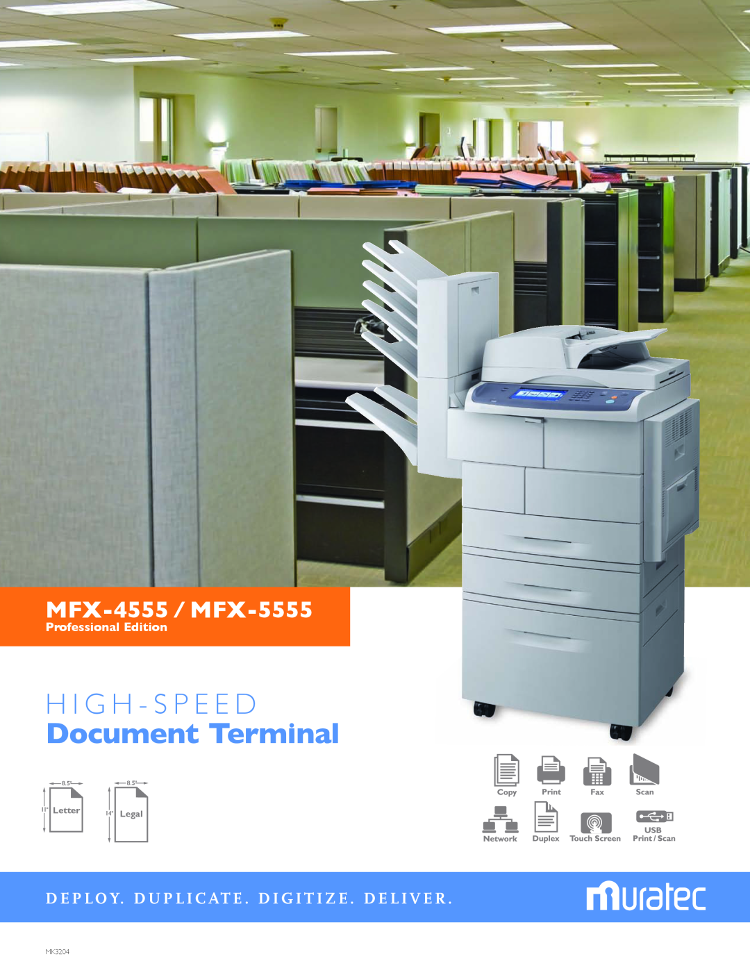 Muratec manual H i g H - S p e e d, Document Terminal, MFX-4555 / MFX-5555, Professional Edition, Letter, Legal, MK3204 