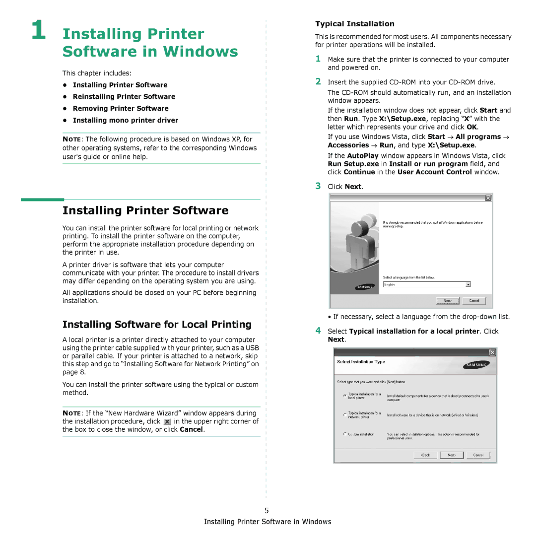 Muratec MFX-C2500 manual Installing Printer Software, Installing Software for Local Printing 