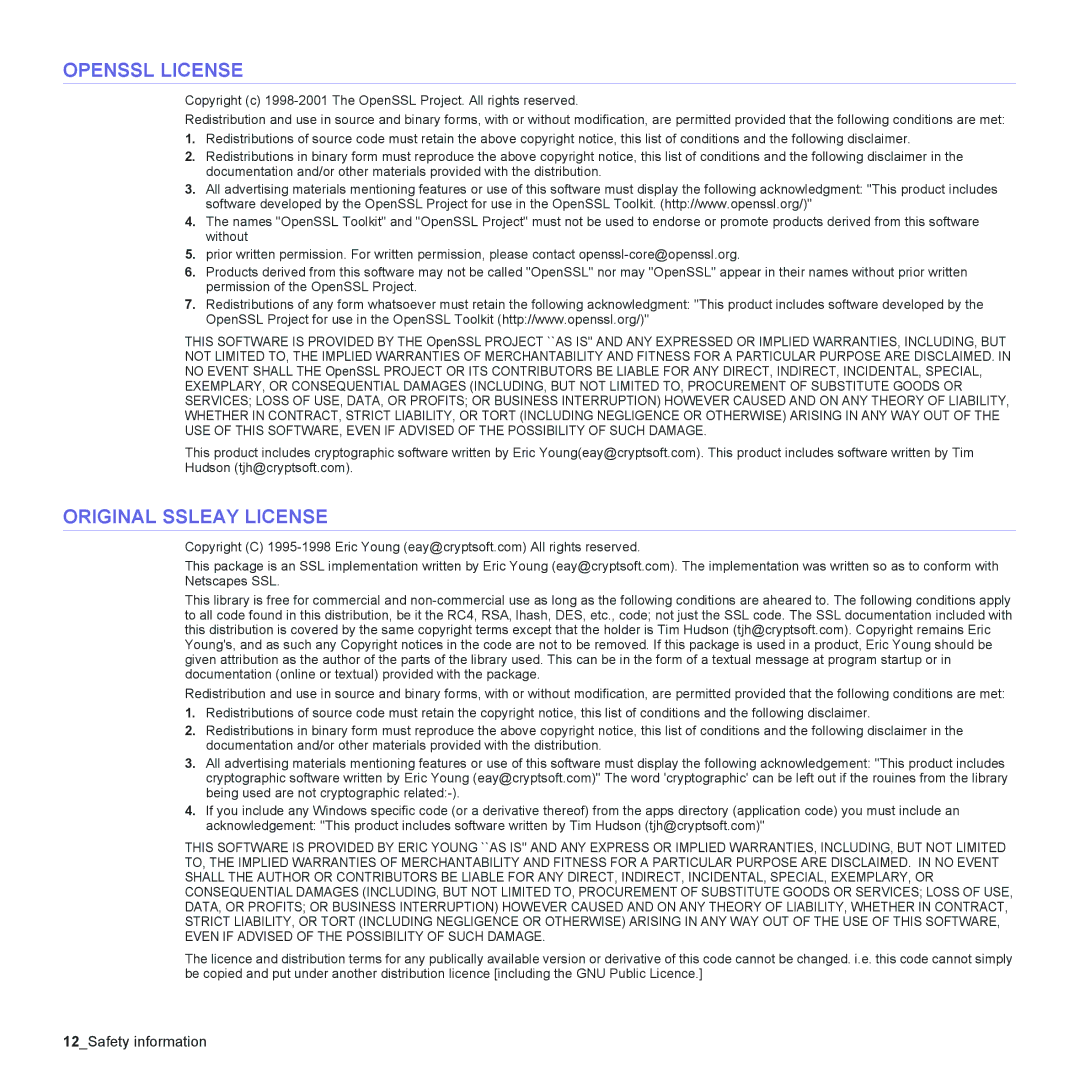 Muratec MFX-C2500 manual Openssl License, Original Ssleay License 