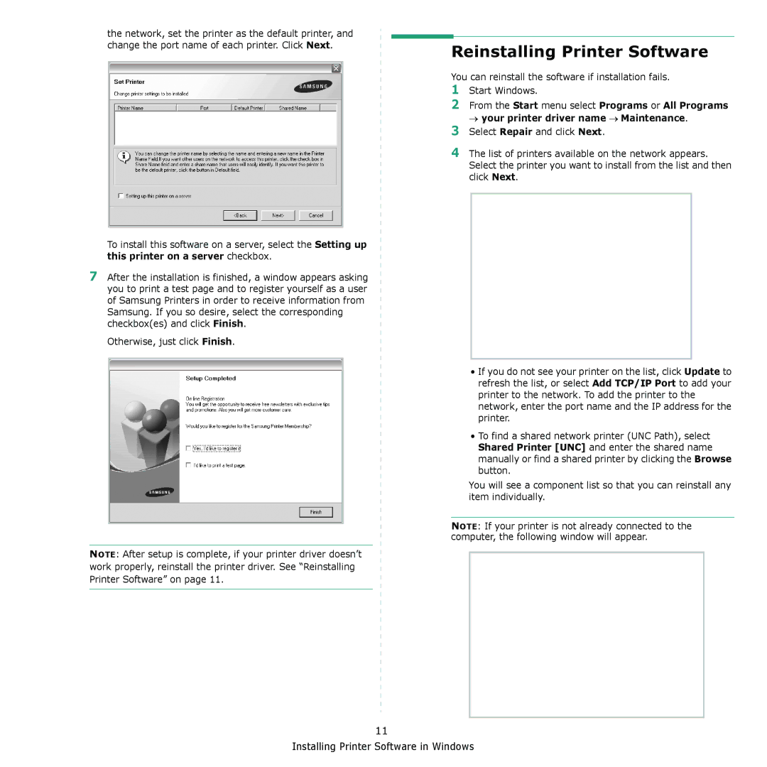 Muratec MFX-C2500 manual Reinstalling Printer Software 