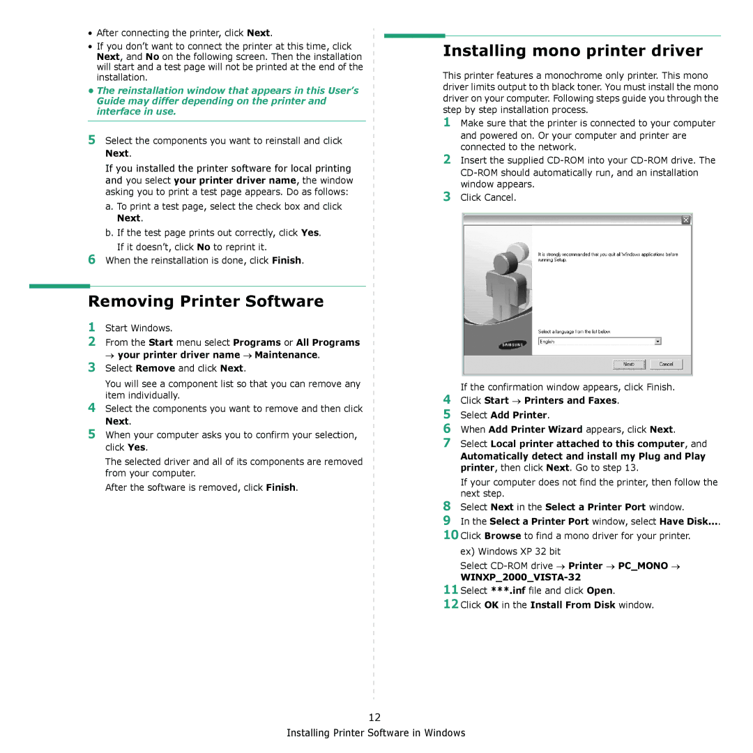 Muratec MFX-C2500 Removing Printer Software, Installing mono printer driver, Click OK in the Install From Disk window 