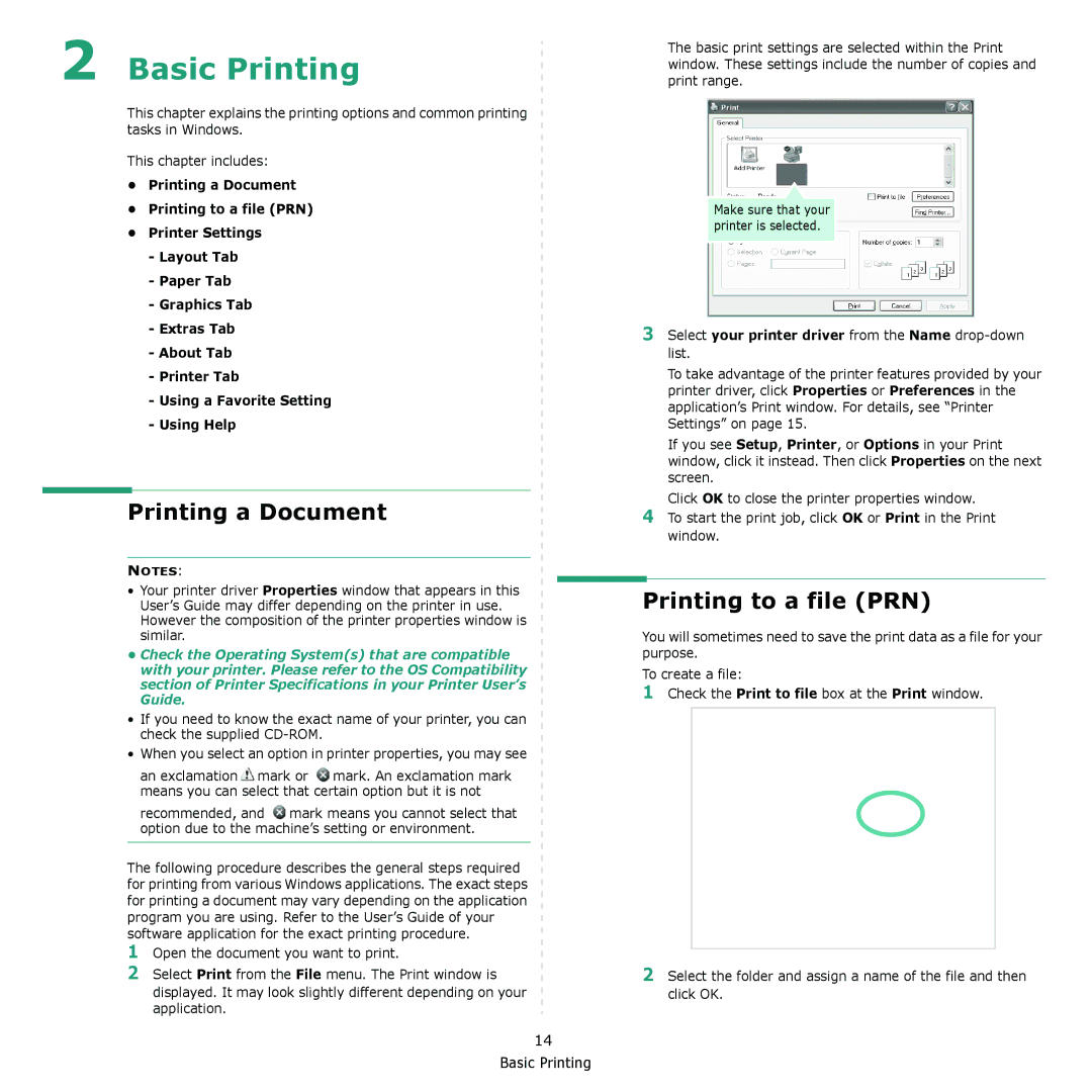 Muratec MFX-C2500 Printing a Document, Printing to a file PRN, Select your printer driver from the Name drop-down list 