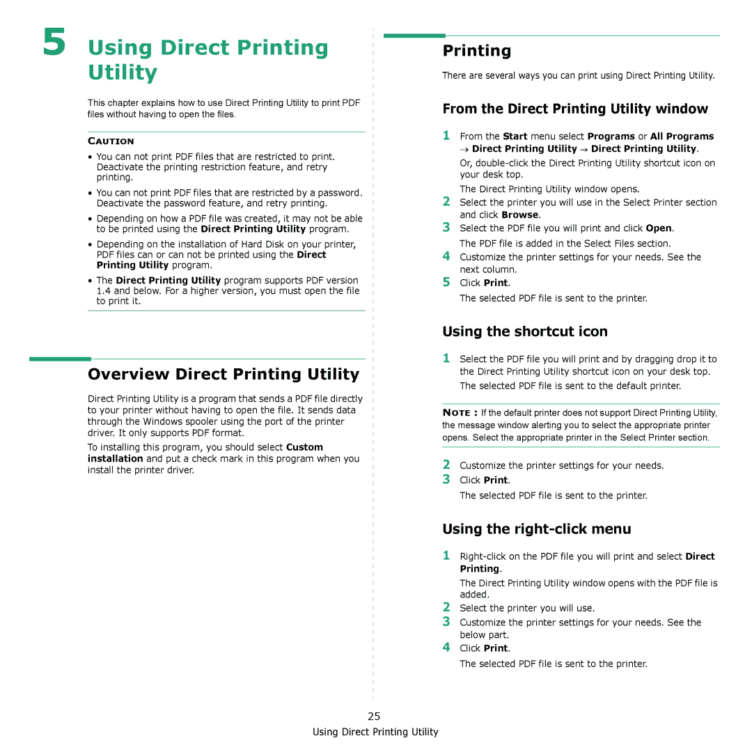 Muratec MFX-C2500 manual Overview Direct Printing Utility, Using the right-click menu 