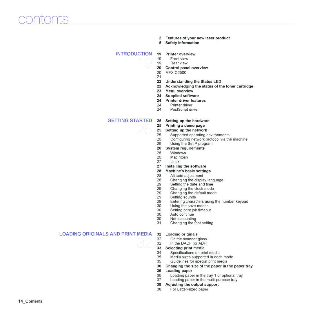 Muratec MFX-C2500 manual Contents 