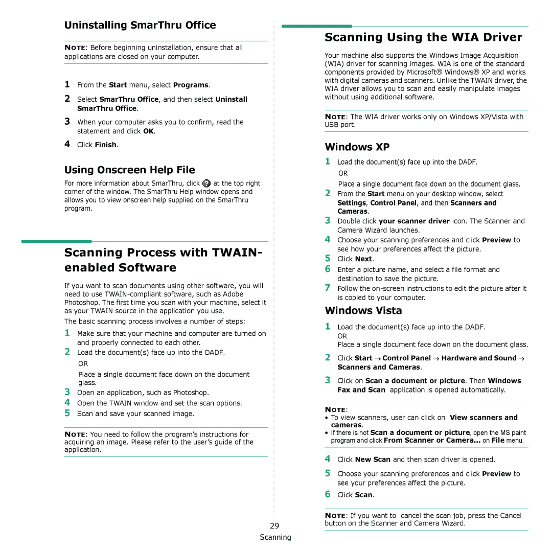 Muratec MFX-C2500 manual Scanning Process with TWAIN- enabled Software, Scanning Using the WIA Driver 