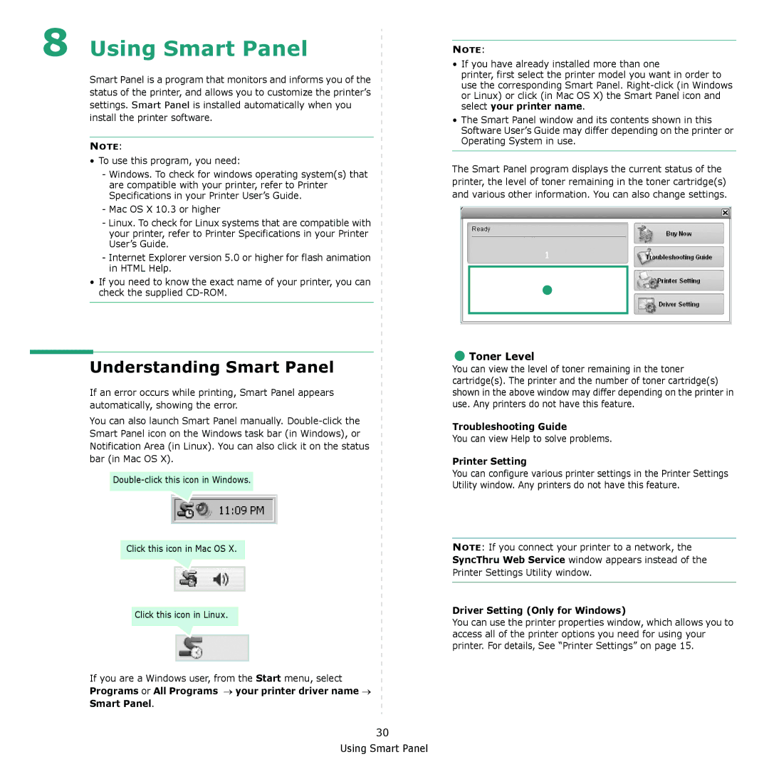 Muratec MFX-C2500 manual Understanding Smart Panel, Troubleshooting Guide, Printer Setting, Driver Setting Only for Windows 