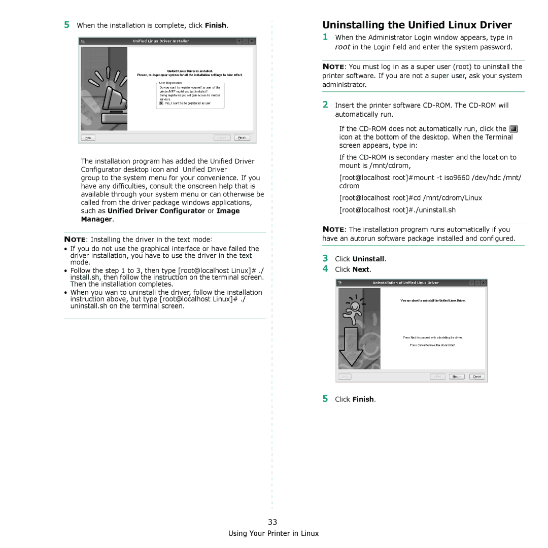 Muratec MFX-C2500 manual Uninstalling the Unified Linux Driver, Click Uninstall 