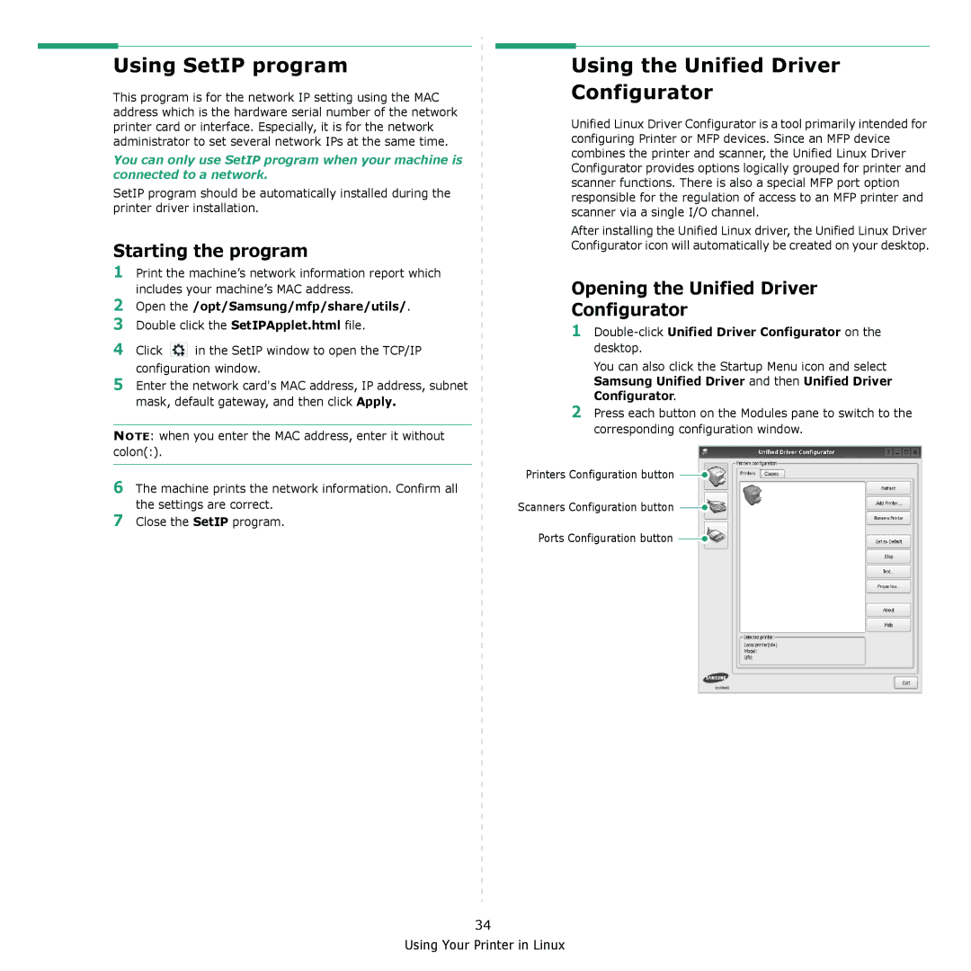 Muratec MFX-C2500 manual Using SetIP program, Using the Unified Driver Configurator, Starting the program 