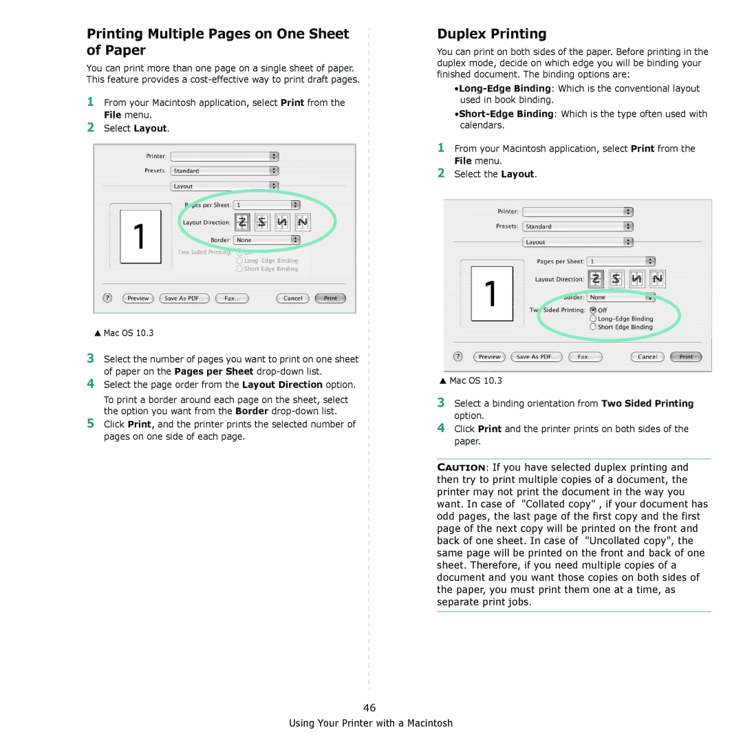 Muratec MFX-C2500 manual Printing Multiple Pages on One Sheet of Paper, Duplex Printing 