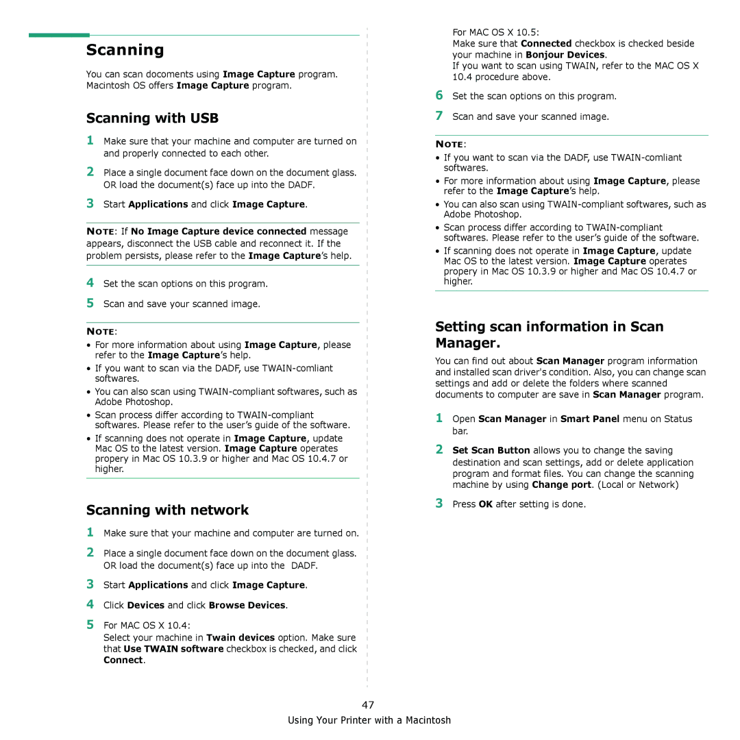 Muratec MFX-C2500 manual Scanning with USB, Scanning with network, Setting scan information in Scan Manager 