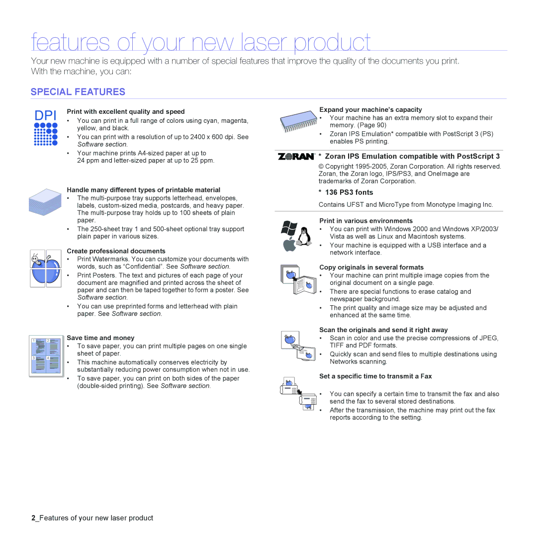 Muratec MFX-C2500 manual Features of your new laser product, Special Features 