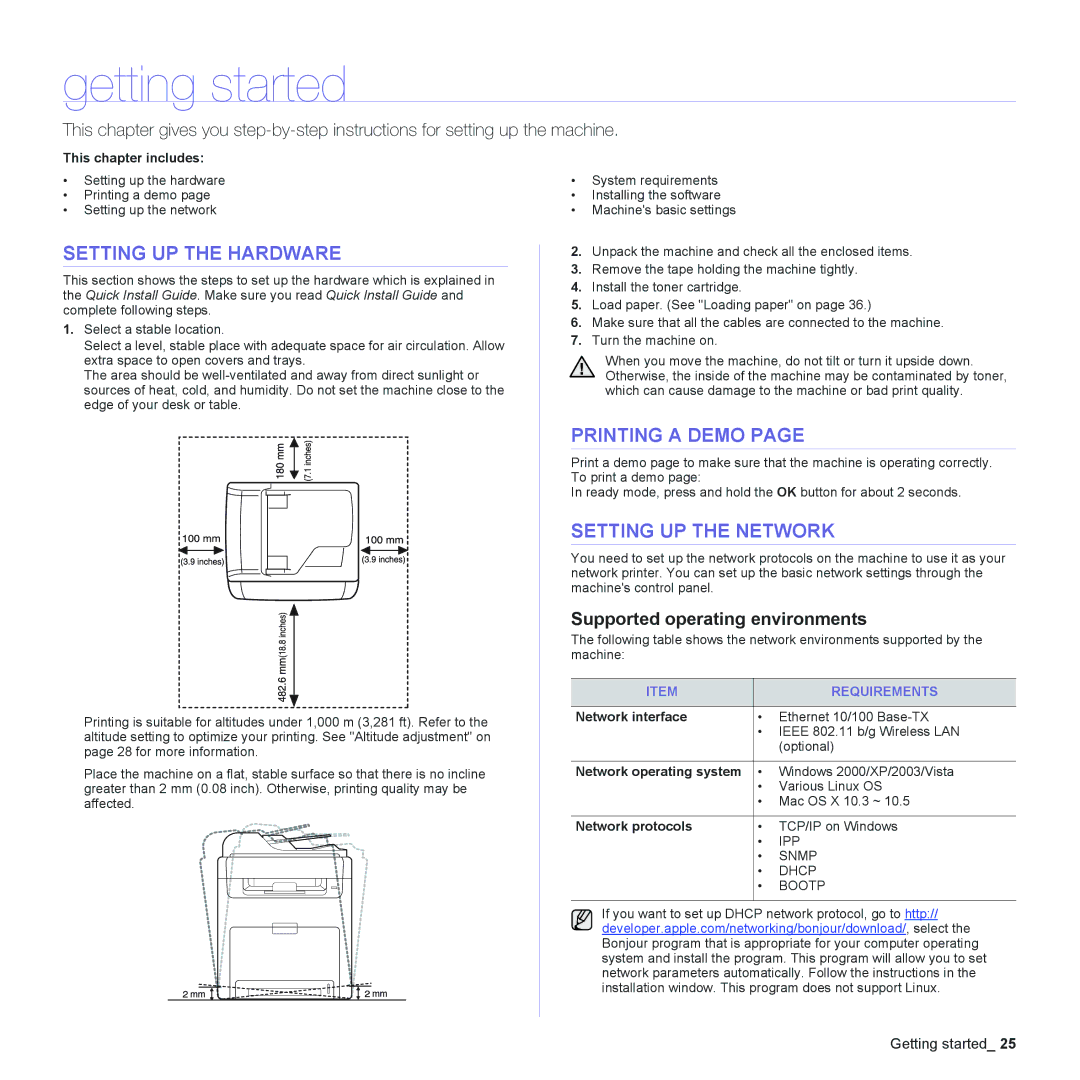 Muratec MFX-C2500 manual Getting started, Setting UP the Hardware, Printing a Demo, Setting UP the Network 