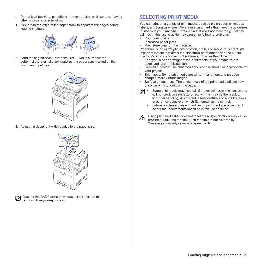 Muratec MFX-C2500 manual Selecting Print Media 