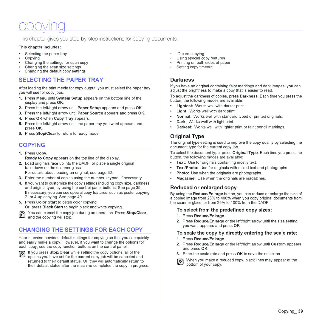 Muratec MFX-C2500 manual Copying, Selecting the Paper Tray, Changing the Settings for Each Copy 