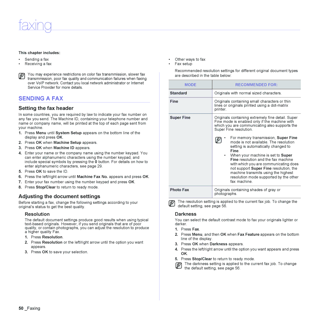 Muratec MFX-C2500 manual Faxing, Sending a FAX, Setting the fax header, Adjusting the document settings 