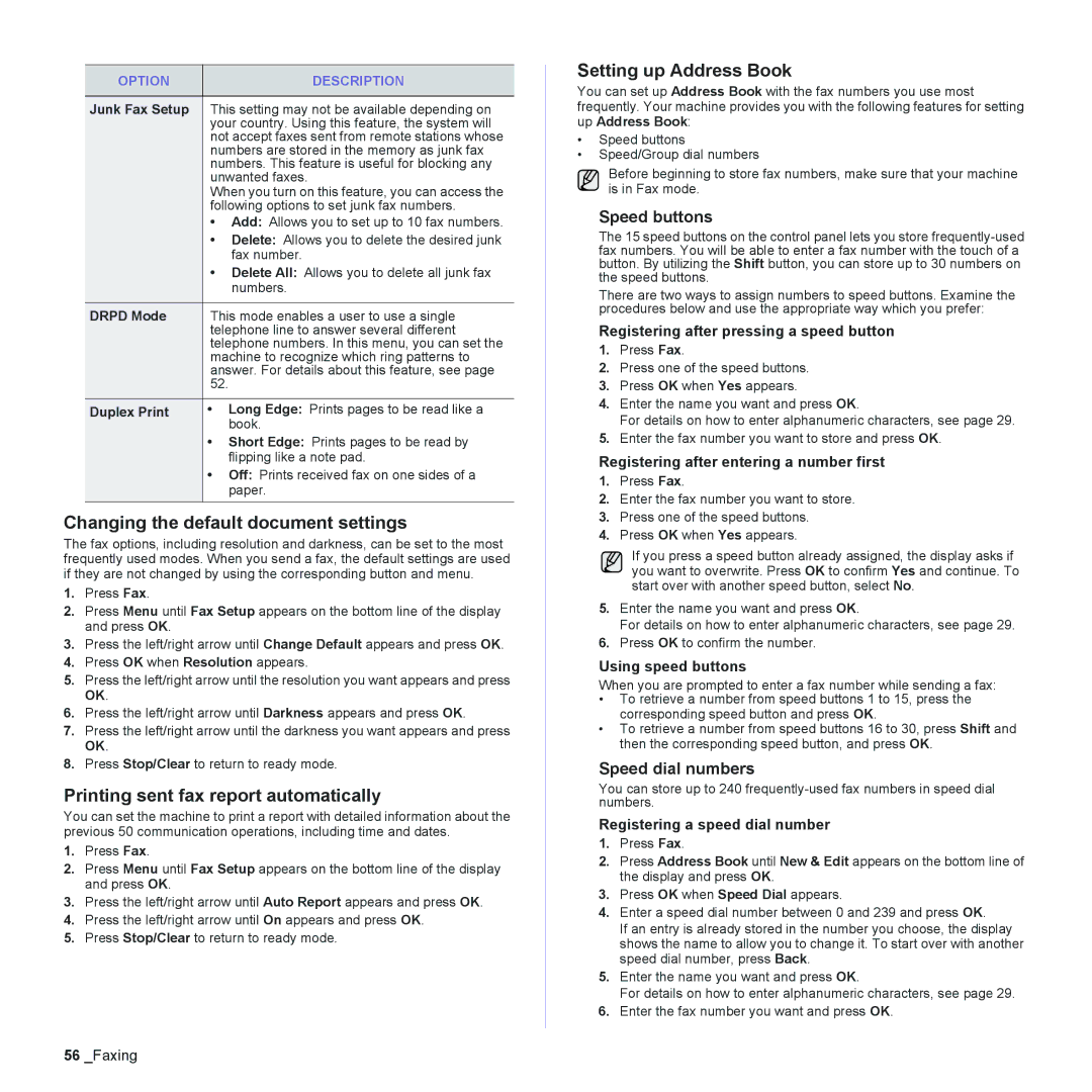 Muratec MFX-C2500 Changing the default document settings, Printing sent fax report automatically, Setting up Address Book 