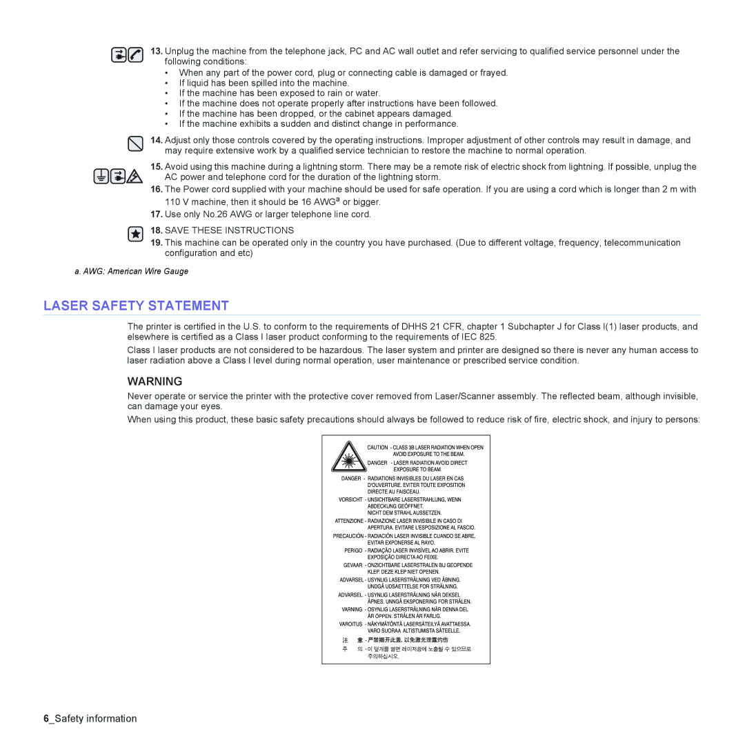 Muratec MFX-C2500 manual Laser Safety Statement 