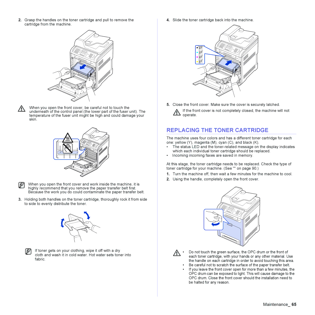 Muratec MFX-C2500 manual Replacing the Toner Cartridge 