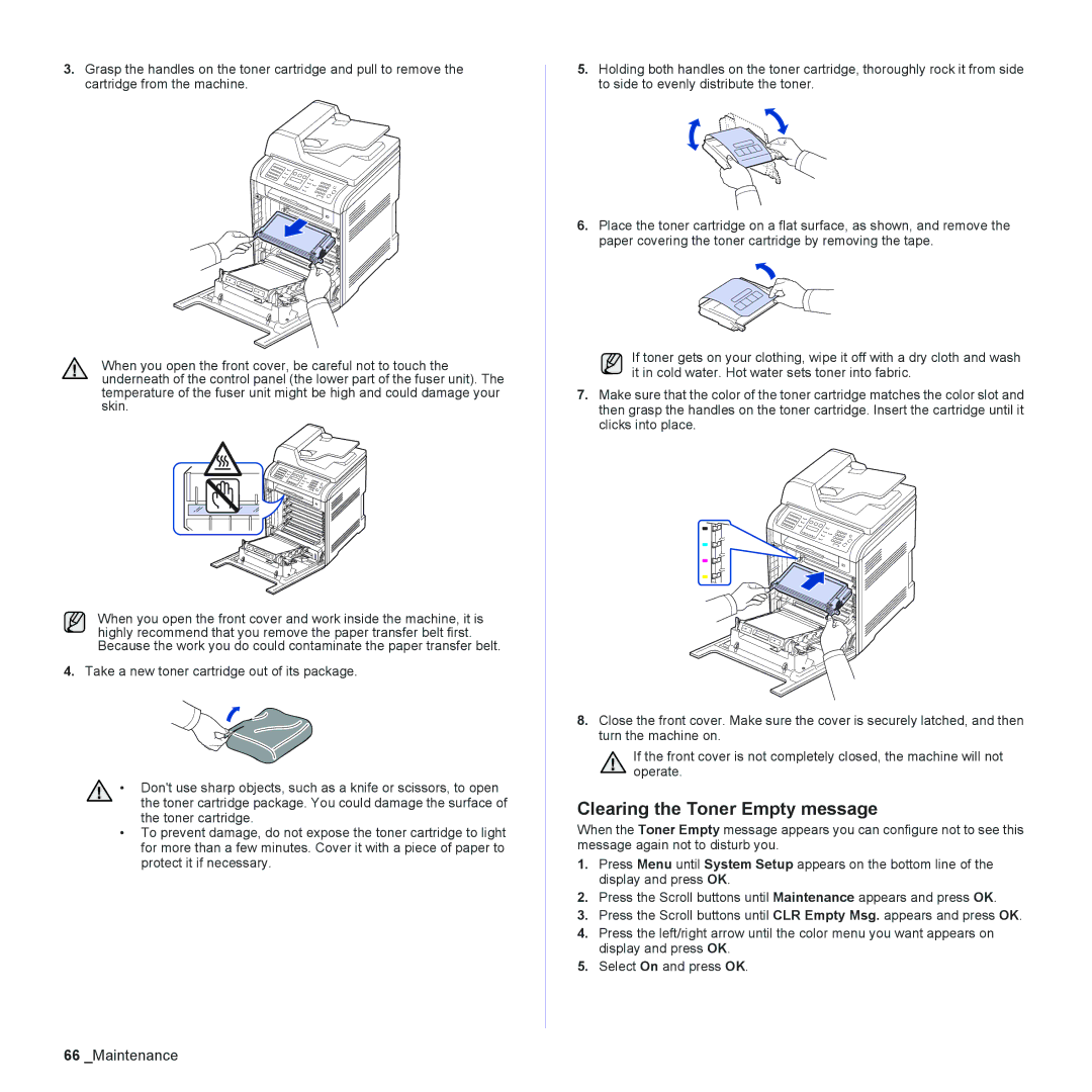 Muratec MFX-C2500 manual Clearing the Toner Empty message 