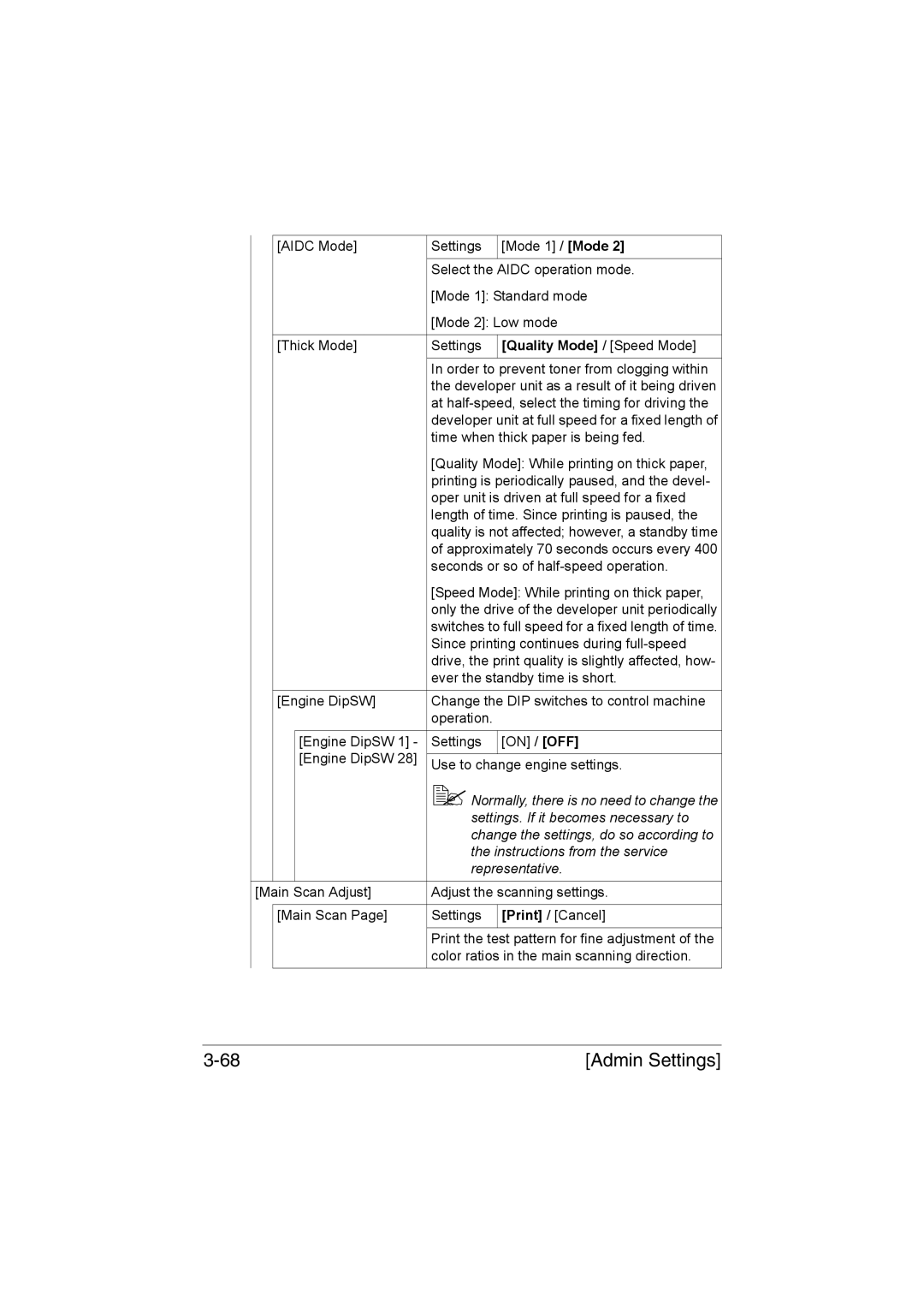 Muratec MFX-C3035 Quality Mode / Speed Mode, Settings. If it becomes necessary to, Change the settings, do so according to 