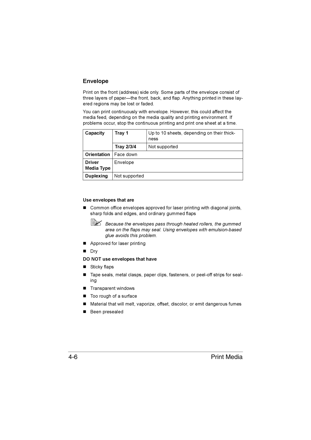 Muratec MFX-C3035 manual Envelope, Do not use envelopes that have 