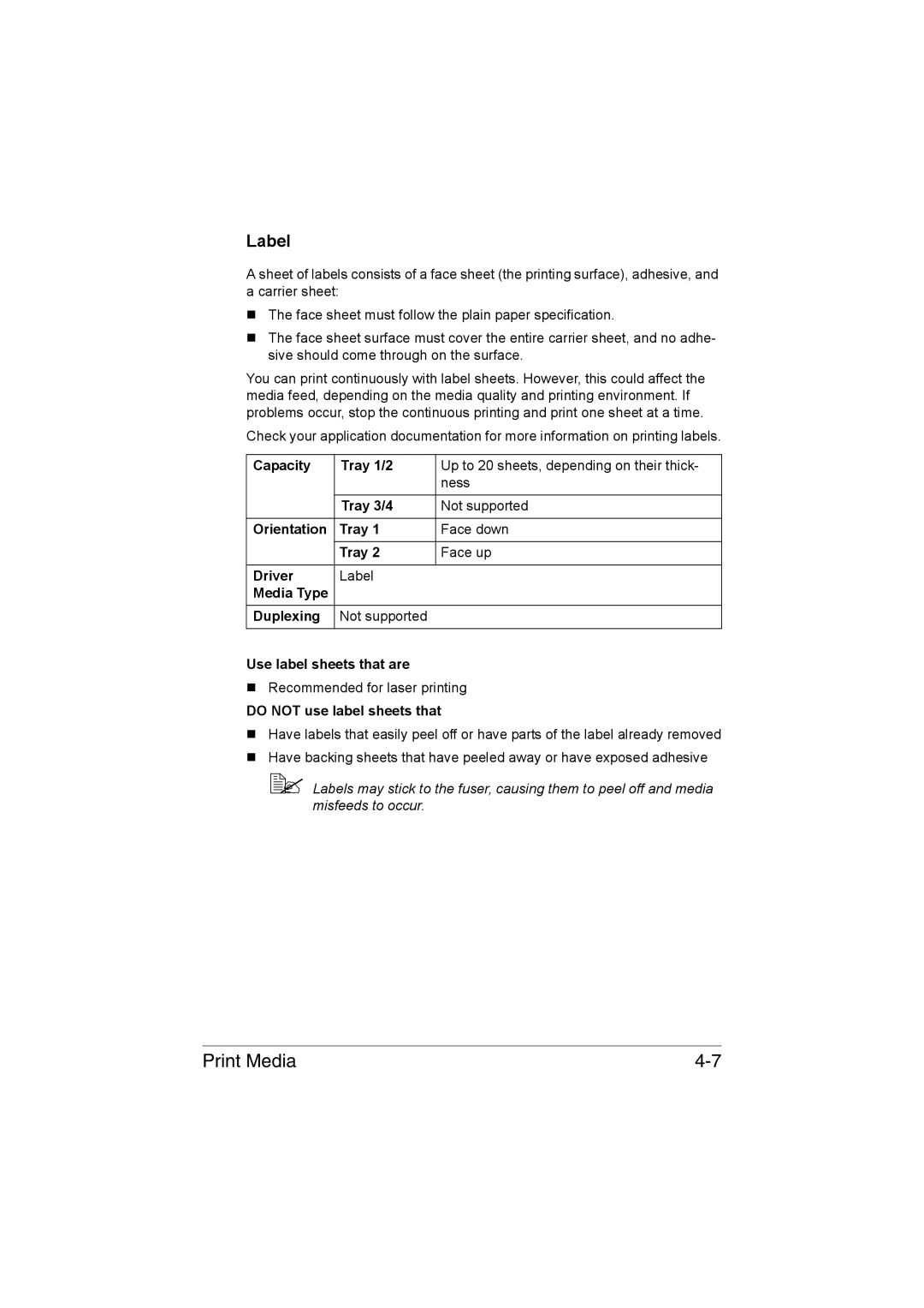 Muratec MFX-C3035 manual Label, Do not use label sheets that 