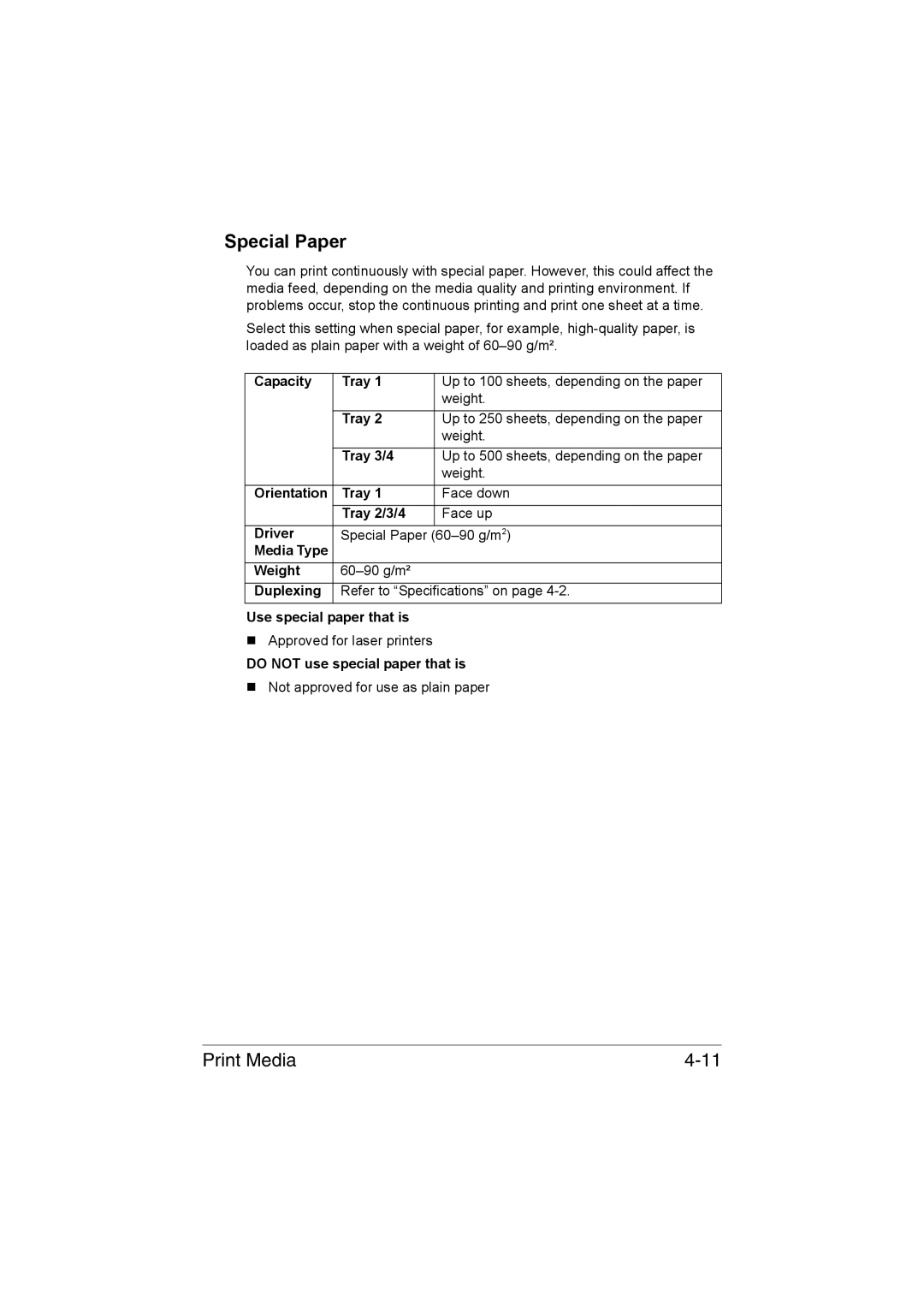 Muratec MFX-C3035 manual Special Paper, Use special paper that is, Do not use special paper that is 