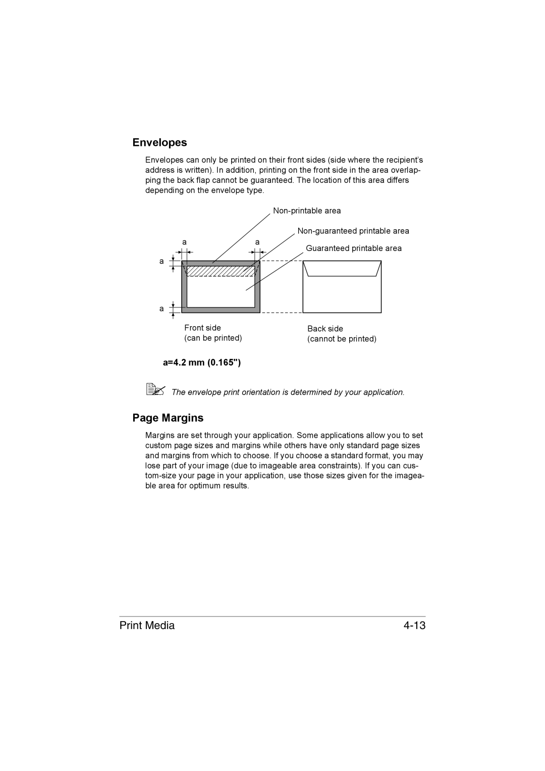 Muratec MFX-C3035 manual Envelopes, Margins 