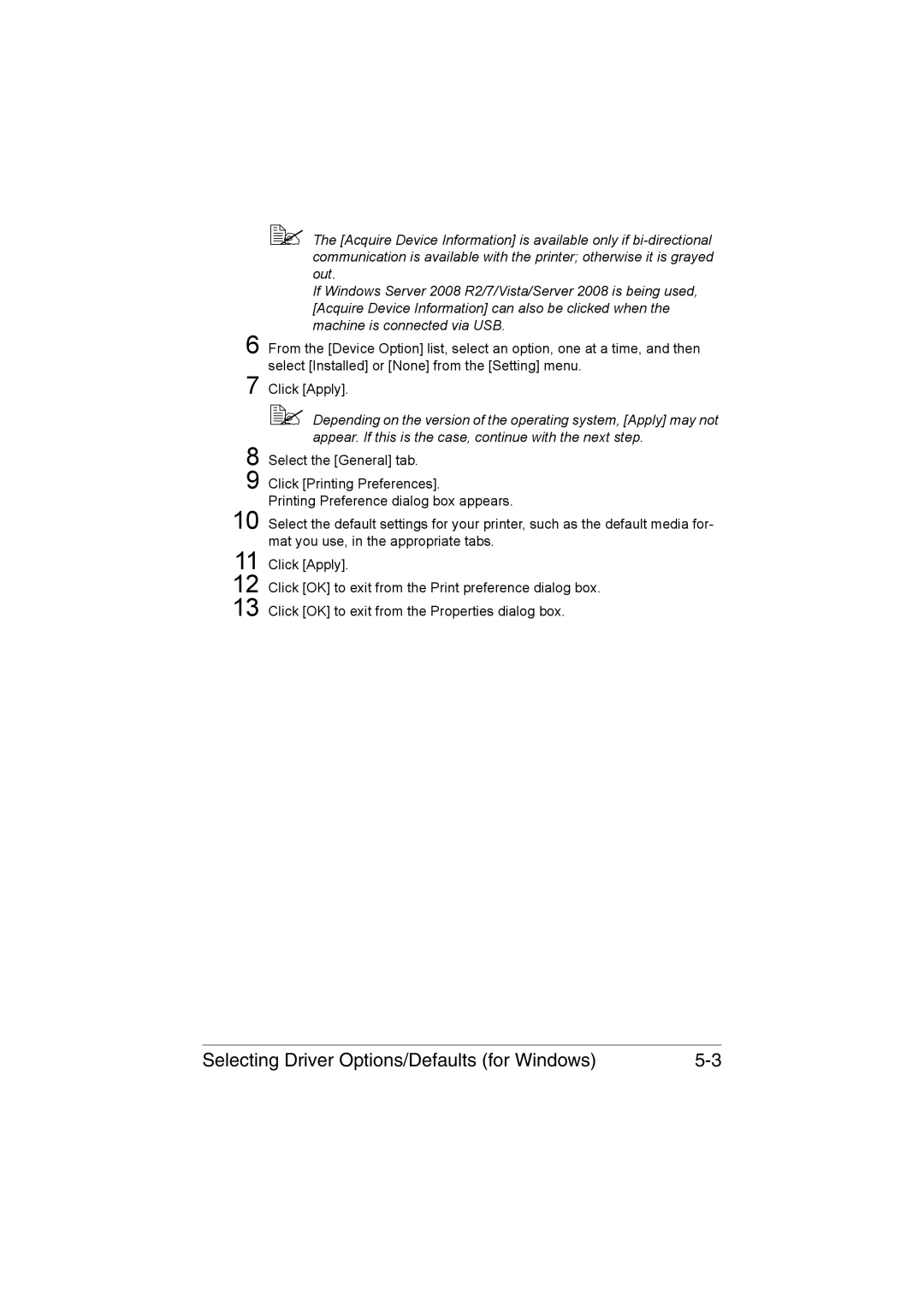 Muratec MFX-C3035 manual Selecting Driver Options/Defaults for Windows 