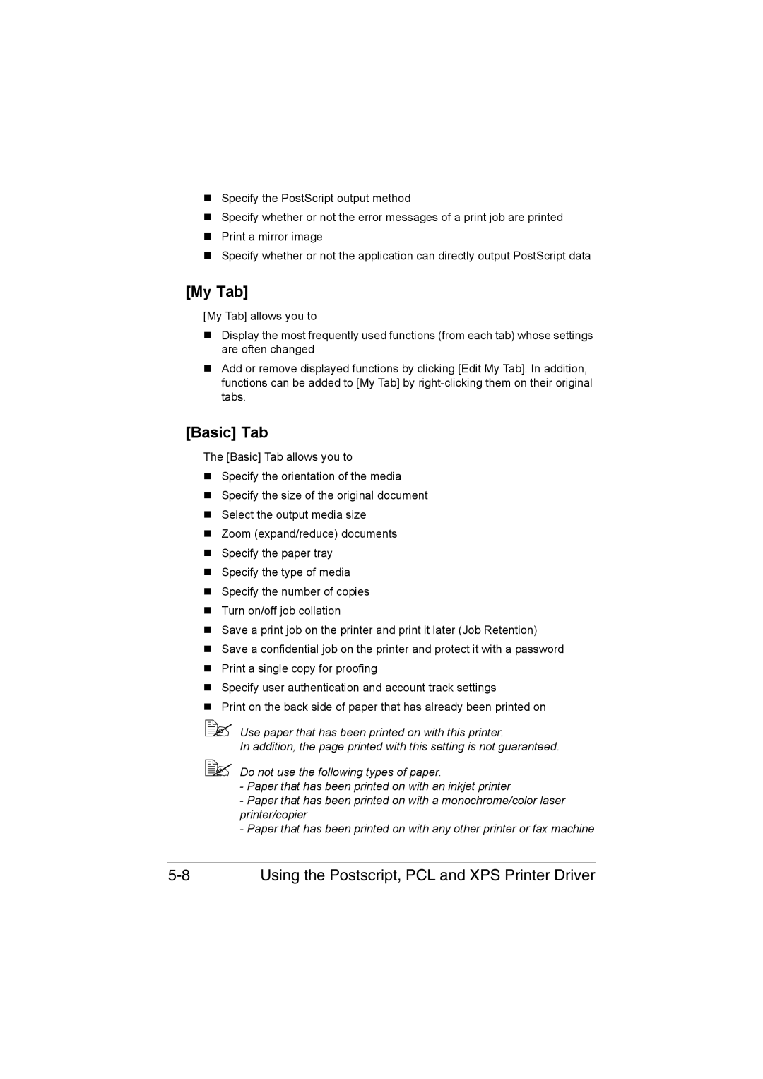 Muratec MFX-C3035 manual My Tab, Basic Tab 