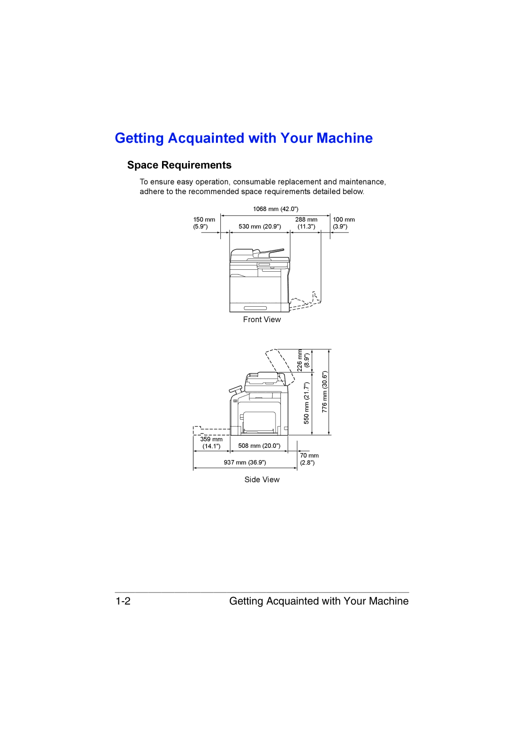 Muratec MFX-C3035 manual Getting Acquainted with Your Machine, Space Requirements 