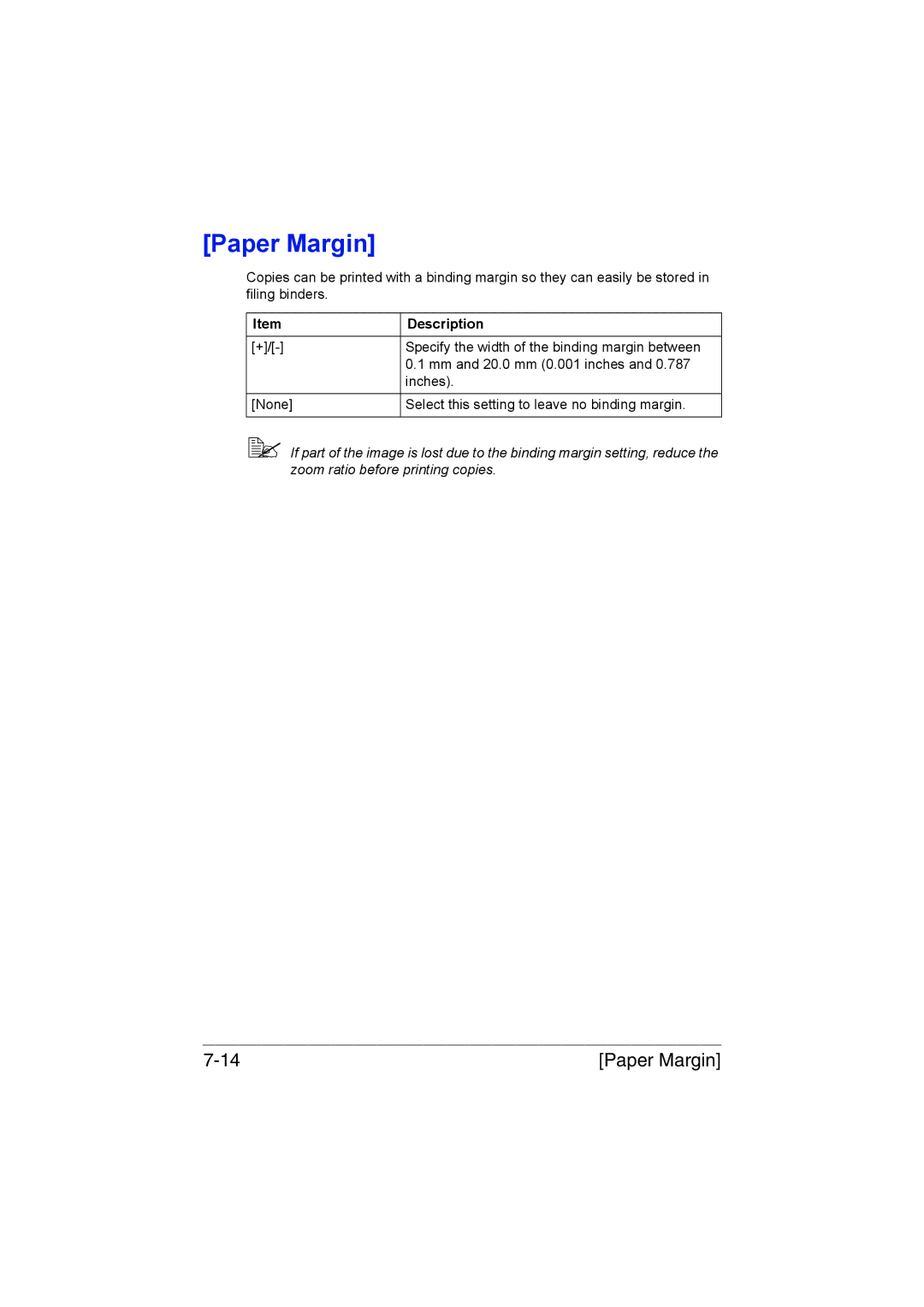 Muratec MFX-C3035 manual Paper Margin 