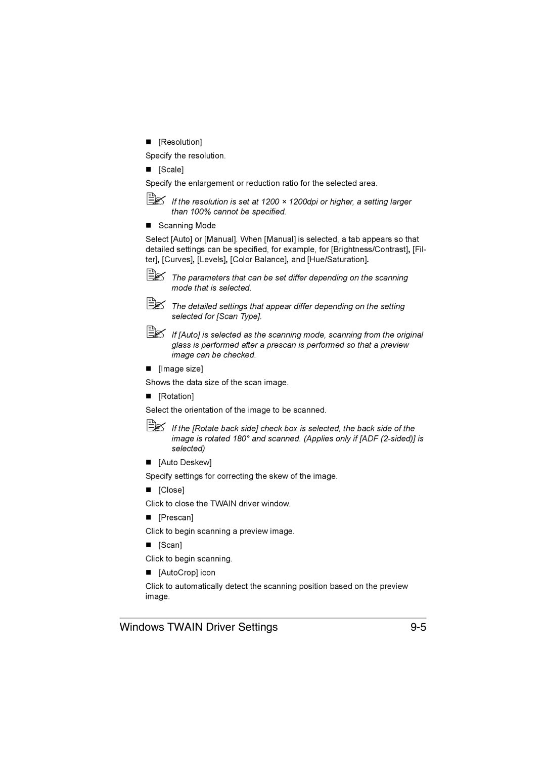 Muratec MFX-C3035 manual Windows Twain Driver Settings 