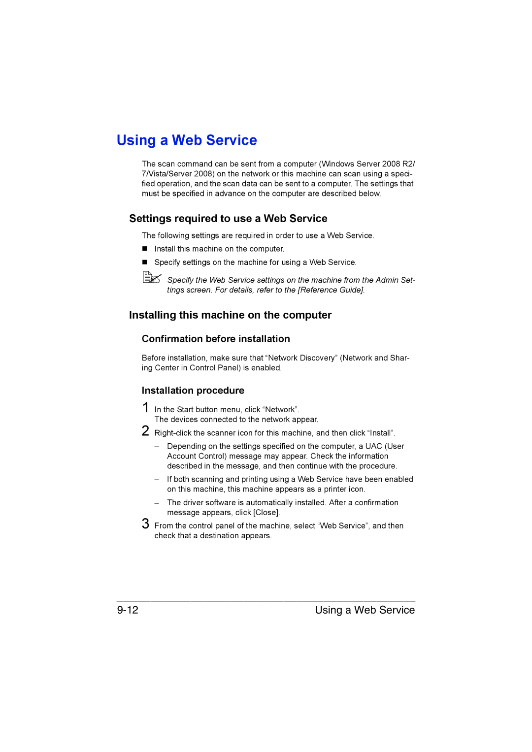 Muratec MFX-C3035 Using a Web Service, Settings required to use a Web Service, Installing this machine on the computer 