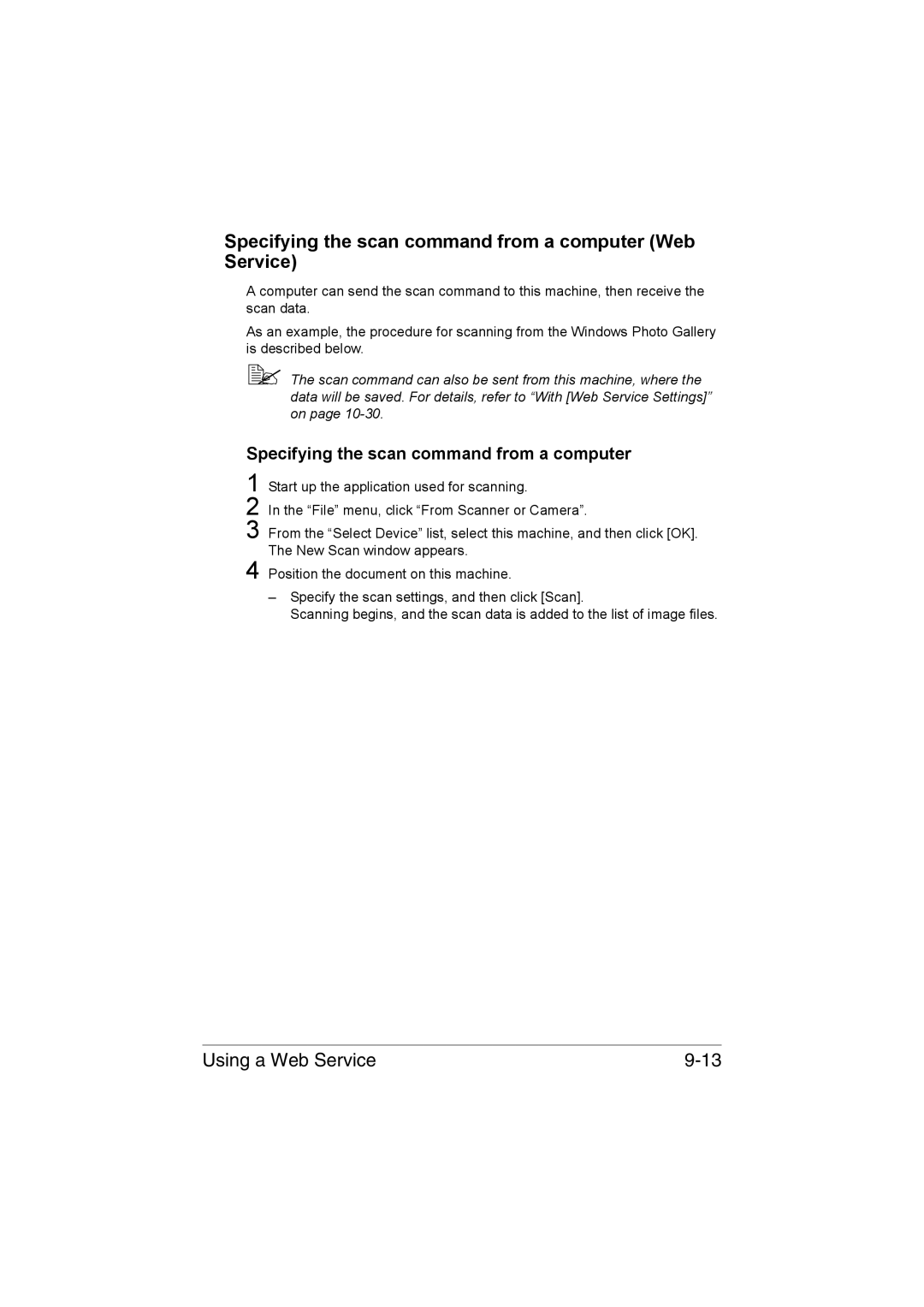 Muratec MFX-C3035 manual Specifying the scan command from a computer Web Service 